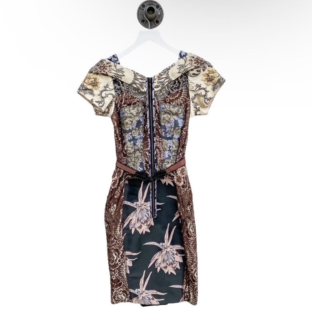Byron Lars Embroidered Brocade Mixed Media Dress